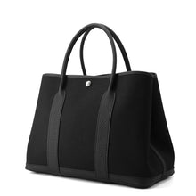 将图像加载到图库查看器中，HERMES Garden Party Black Toile Military Negonda Leather Size PM
