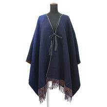 Load image into Gallery viewer, HERMES Poncho Highland Navy/BrownH800469E Merino Wool90% Cashmere10%
