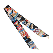 将图像加载到图库查看器中，HERMES TwillyBag Charm La Patisserie Francais Black/Blanc/Blue Silk100%
