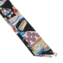 将图像加载到图库查看器中，HERMES TwillyBag Charm La Patisserie Francais Black/Blanc/Blue Silk100%

