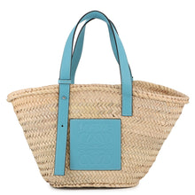 将图像加载到图库查看器中，LOEWE Basket bag Natural/Light Blue327.02.S92 Raffia Calf Leather Size Medium
