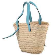 将图像加载到图库查看器中，LOEWE Basket bag Natural/Light Blue327.02.S92 Raffia Calf Leather Size Medium

