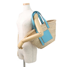 将图像加载到图库查看器中，LOEWE Basket bag Natural/Light Blue327.02.S92 Raffia Calf Leather Size Medium
