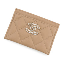 将图像加载到图库查看器中，CHANEL CC Logo Card Case BeigeAP2737 Caviar Leather/Rhinestone
