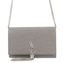将图像加载到图库查看器中，SAINT LAURENT PARIS Kate Chain Wallet Gray452159 Croco embossed leather
