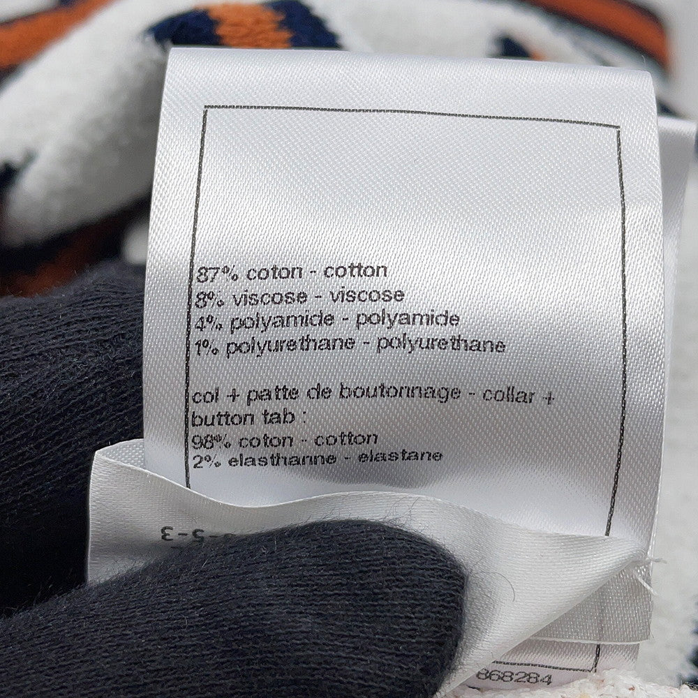 CHANEL pullover polo shirt Size 40 White/Navy/BrownP81087 Cotton