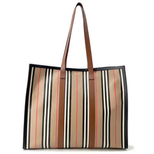 将图像加载到图库查看器中，BURBERRY Icon Stripe Book Tote Beige/Brown80730571 PVC Leather
