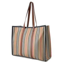 将图像加载到图库查看器中，BURBERRY Icon Stripe Book Tote Beige/Brown80730571 PVC Leather
