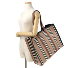将图像加载到图库查看器中，BURBERRY Icon Stripe Book Tote Beige/Brown80730571 PVC Leather
