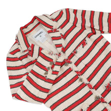 Load image into Gallery viewer, CHANEL Striped Tweed Jacket Size 42 Ivory/Red/BrownP33189 Cotton 38% Silk 38% Polyamide 17% Wool 4% Rayon2% Metal 1%
