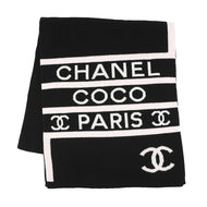 CHANEL CC Logo Large Scarf Black/White/Pink Cashmere100%