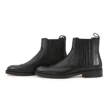 将图像加载到图库查看器中，HERMES Side gore short boots brogue (perforated) Black Leather Size 43
