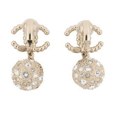 将图像加载到图库查看器中，CHANEL CC Logo Rhinestone Earring Champagne Gold Metal Rhinestone
