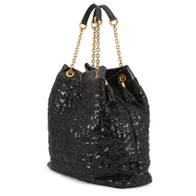 将图像加载到图库查看器中，DOLCE&amp;GABBANA ChainShoulder Tote Black Sequins Leather
