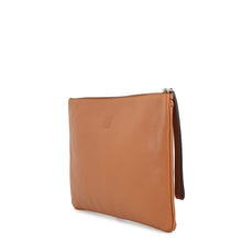 将图像加载到图库查看器中，LOEWE Cross Line Clutch Bag Brown Leather
