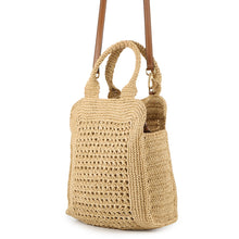 将图像加载到图库查看器中，MIUMIU Crochet Fabric Tote Natural/Cognac5BA283 Raffia Leather
