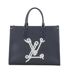 将图像加载到图库查看器中，LOUIS VUITTON Onthego MM NavyM24834 Grained Calf Leather Sailor's Knot Nautical Size MM
