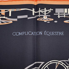 Load image into Gallery viewer, HERMES Carre Complication Equestre Size 90 Black/Abricot/White Silk100%
