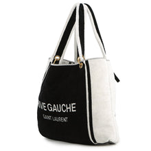 Load image into Gallery viewer, SAINT LAURENT PARIS Rive Gauche Towel Tote Bag White/Black735067 Cotton

