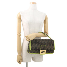 Load image into Gallery viewer, FENDI Zucca Mamma Bucket 2-Way Shoulder Bag Brown/Neon Yellow8BR771 Canvas Size Large
