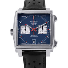 将图像加载到图库查看器中，TAG HEUER Monaco Chronograph Calibre W39mm Stainless Steel Leather Blue DialCAW211P.FC6356
