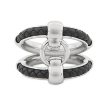 将图像加载到图库查看器中，HERMES Fribustier Ring Size 58 Black Metal Leather
