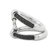 将图像加载到图库查看器中，HERMES Fribustier Ring Size 58 Black Metal Leather
