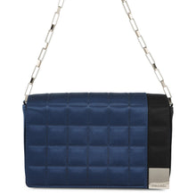 Load image into Gallery viewer, CHANEL Chocolate Bar ChainShoulder Bag Blue/Black Satin
