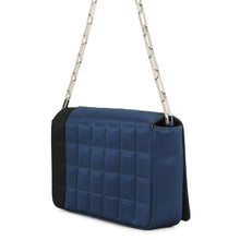 Load image into Gallery viewer, CHANEL Chocolate Bar ChainShoulder Bag Blue/Black Satin
