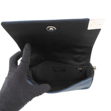 Load image into Gallery viewer, CHANEL Chocolate Bar ChainShoulder Bag Blue/Black Satin
