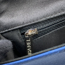 Load image into Gallery viewer, CHANEL Chocolate Bar ChainShoulder Bag Blue/Black Satin
