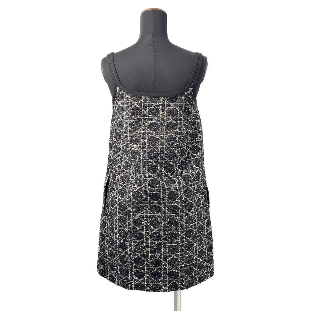 DIOR - Short Macrocannage Flared Dress Black And White Cotton-Blend Tweed - Size 34