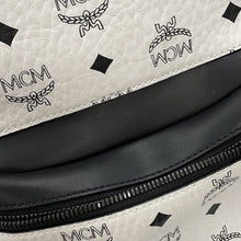 将图像加载到图库查看器中，MCM Visetos Stark Backpack White/BlackMMKCSVE02WT001 Leather
