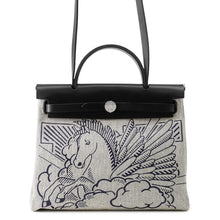 Load image into Gallery viewer, HERMES Herbag Zip Pegasus Pop Black/Blue Indigo/Ecru Toile H Vache Hunter Leather Size PM
