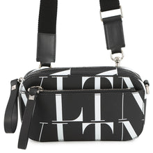 将图像加载到图库查看器中，Valentino Garavani Full logo Shoulder Bag Black/White Leather

