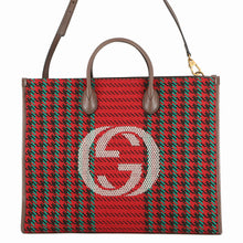 Load image into Gallery viewer, GUCCI Interlocking G Tote Bag Red/Brown/Multicolor644994 Tweed Leather
