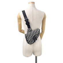 将图像加载到图库查看器中，Dior Oblique Saddlebag Navy1ADPO248YKY_H27E Canvas Leather Size Mini

