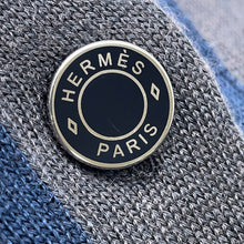 Load image into Gallery viewer, HERMES Cardigan HARNAIS DE COUR Size 40 Gray/Navy Cashmere50% Silk50%
