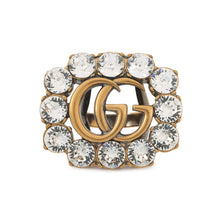 将图像加载到图库查看器中，GUCCI Logo Ring Size XS Gold Metal Rhinestone

