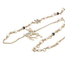 Load image into Gallery viewer, CHANEL CC Logo Bambi Motif Long Necklace Gold Plated Rhinestone Faux Pearl
