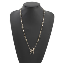 Load image into Gallery viewer, CHANEL CC Logo Bambi Motif Long Necklace Gold Plated Rhinestone Faux Pearl
