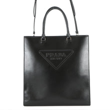 Load image into Gallery viewer, PRADA Triangle Logo Tote Bag Black1BA332 Leather

