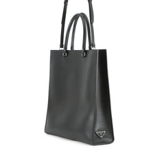 将图像加载到图库查看器中，PRADA Triangle Logo Tote Bag Black1BA332 Leather
