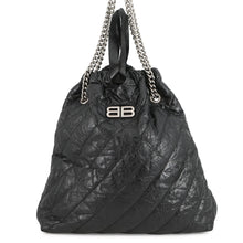 将图像加载到图库查看器中，BALENCIAGA BB Logo Crushed Quilted ChainShoulder Bag Black742941 Crushed Calf Leather Size Medium
