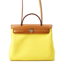 Load image into Gallery viewer, HERMES Herbag Zip Le Tournet Citron/Natural Toile Officier Vache Hunter Leather Size PM
