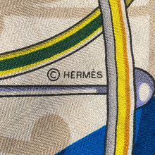 Load image into Gallery viewer, HERMES Giant Square Elaborate carriage VOITURES EN EQUILIBRE Fall/Winter 2023 Size 140 Black/Blue Cobalt/Natural Cashmere70% Silk30%

