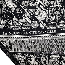 将图像加载到图库查看器中，HERMES Carre Precieux Cité Cavaliere, the city of night cavalry Size 90 Black Silk100% Spangol
