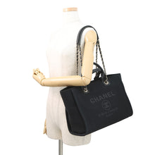 Load image into Gallery viewer, CHANEL Deauville Shopping 2-Way Tote Bag BlackAS3257 Mix Fiber Leather Size Small
