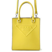 将图像加载到图库查看器中，PRADA Triangle Logo 2WAY Handbag Yellow1BA333 Leather
