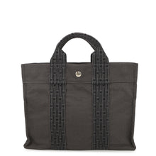 将图像加载到图库查看器中，HERMES Her Line Tote Bag Gray Canvas Size PM

